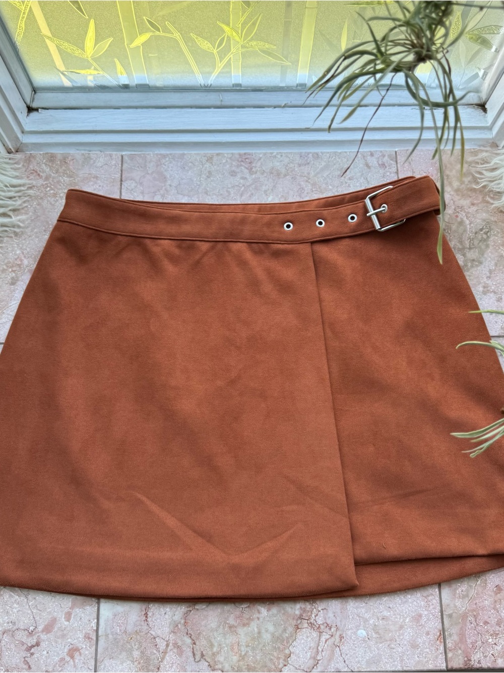 Forever 21 Rust Brown Faux Suede Mini Skirt with Buckle